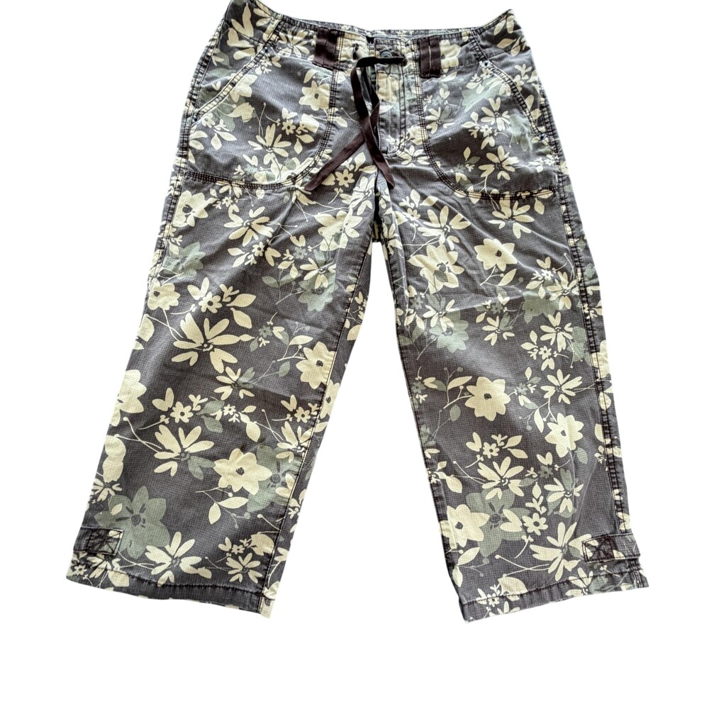Gloria Vanderbilt Capri Pants Womens 6 Brown Floral Cotton Twill Crop Drawstring